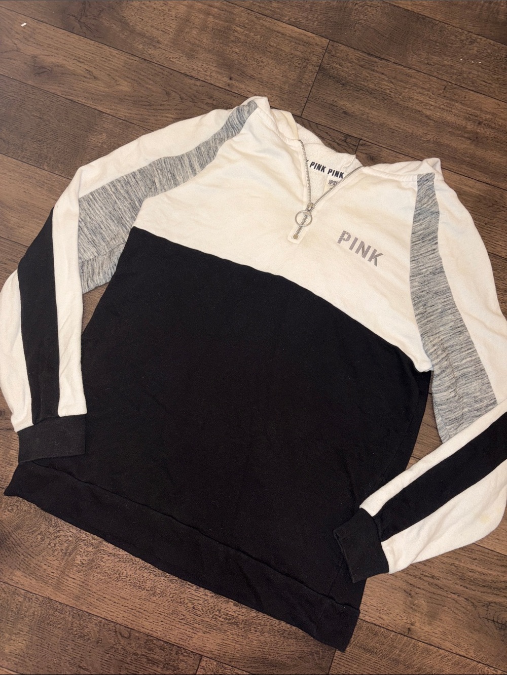 PINK Victoria's Secret Black and White Colorblock Half-Zip Sweatshirt